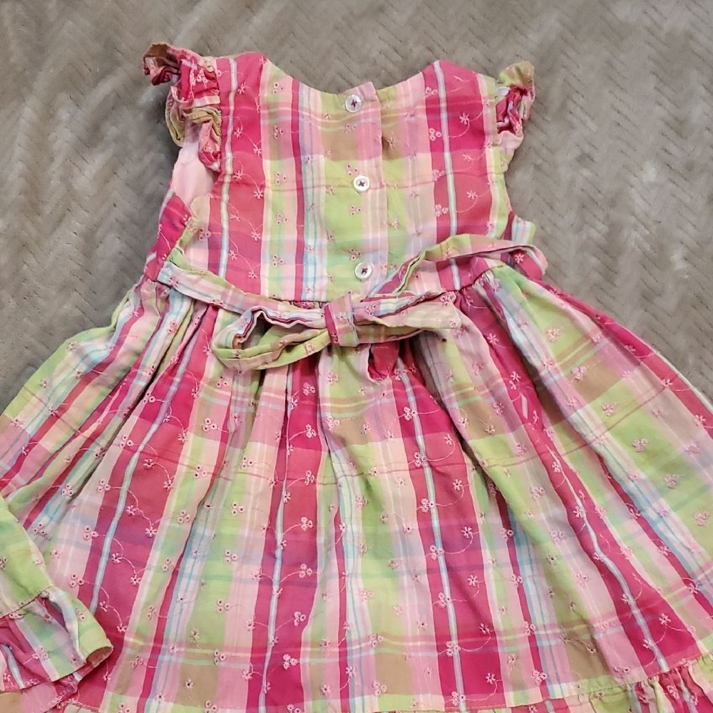 Blueberi Boulevard Pink and Green Plaid Dress with Floral Details Baby 24 Months - Picture 6 of 7